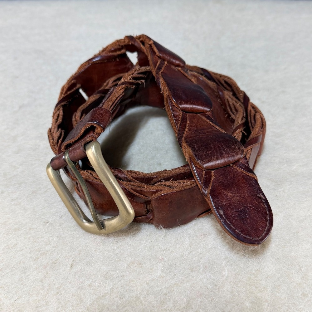 Vintage Polo Ralph Lauren Brown Braided Leather Belt Size 34 Brass